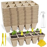 SYITCUN 400 Cells Seed Starter Tray, 40 Pack Seed Starter Kit for Planting Seeds, Biodegradable Peat Pots, Value Germination Kit with 400 Plant Labels, 2 Transplanting Tools, 1 Spray Bottle