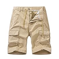 Men's Classic Cargo Shorts Summer Multi Pocket Zipper Outdoor Loose Work Shorts Elastic Waist Drawstring Pants