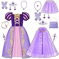 Purple Princess Costume for Girls with 11PCS Princess Cape & Skirt Set for Halloween Party Birthday 5/120