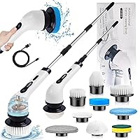 Electric Spin Scrubber, Cordless Bathroom Cleaning Brush with 9 Replaceable Brush Heads, 360 Power Scrubber Double Speeds Adjustable,Detachable Handle for Floor Tile,Tub,Kitchen,Shower