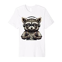 Raccoon Gamer Wearing Gaming Headphone Dad Mom Kids Premium T-Shirt