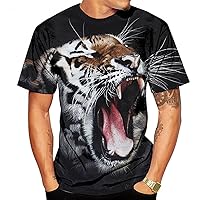 Mens 3D Animal Printed Shirts Lion Wolf Graphic T-Shirts Steampunk Black Shirts Hipster Short Sleeve Muscle Tops