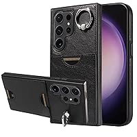 XRJNFHI-- Leather Case for Samsung Galaxy S24 Ultra/S24 Plus/S24, Business Style Back Card Holder Cover with Rotating Ring Kickstand (S24 Ultra,Black)