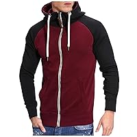 Men Zip Up Hoodie Color Block Cotton Hooded Big And Tall Thermal Lightweight Hoody Casual Basic Sweatshirt