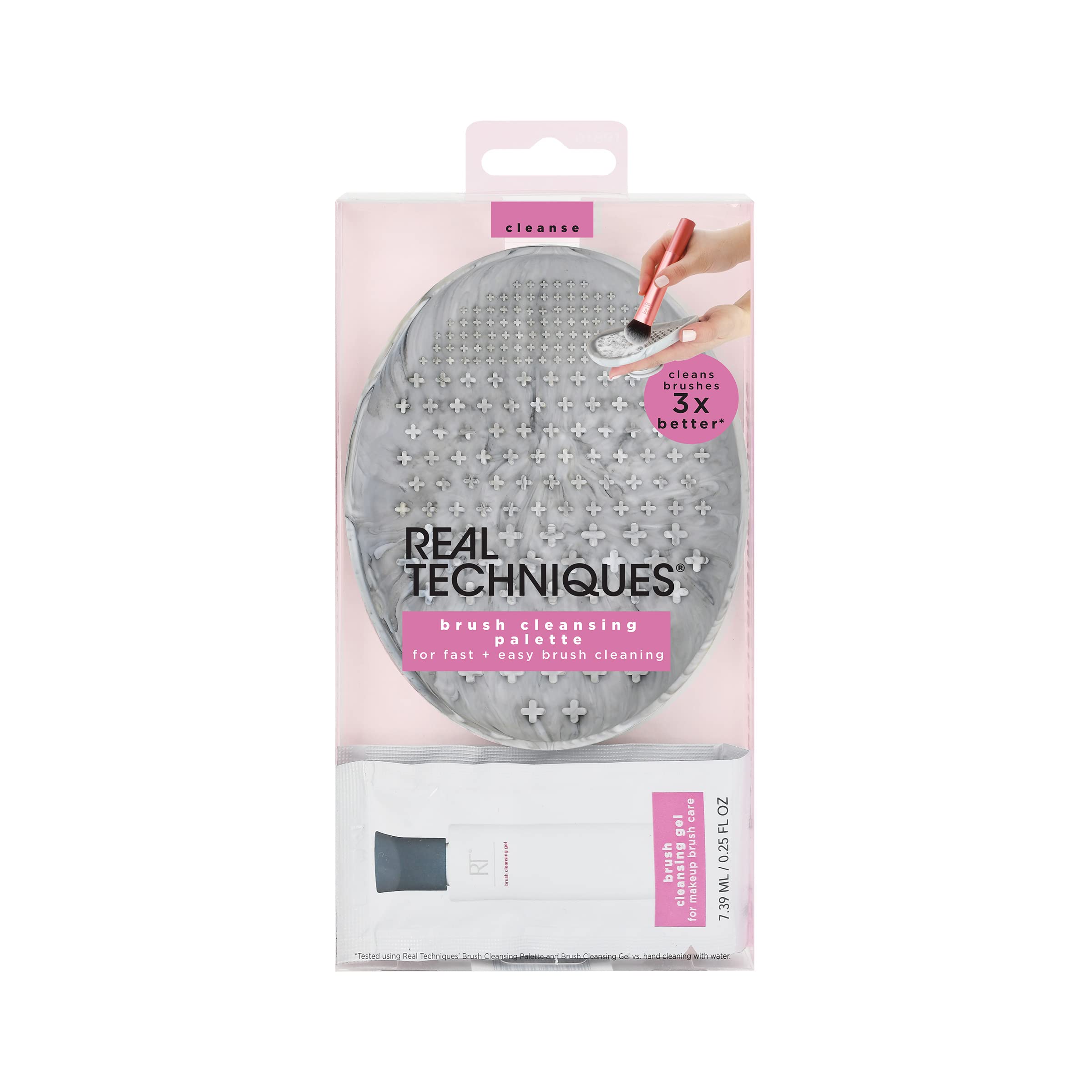 Real Techniques Textured Makeup Brush Cleaner Mat & Brush Cleanser for Fast & Easy Use, Removes Makeup & Oil, Mess Free, Cruelty Free & Vegan, Extends Brush Life, 3 Piece