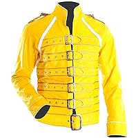 LP-FACON Women/Men Yellow Pop Rock Star Concert Belted Cosplay Costume Leather Jacket Faux/Real