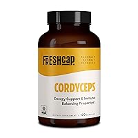 FreshCap Cordyceps Capsules - Natural Energy, Exercise Performance and Endurance - 1000 mg (32% Beta glucan, 0.3% Cordycepin) - 2 Month Supply - Organic and Vegan
