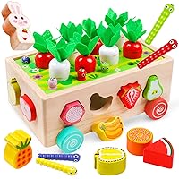 Wooden Toys Farm Orchard Intelligence Car Montessori Preschool Educational Carrots Harvest Games Easter Toys Easter Basket Stuffers Gift for 1 2 3 Year Old Boys Girls