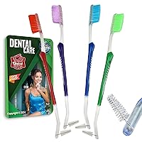 Plak Smacker Orthodontic Toothbrush V-Trim Double-Ended Brush with Interproximal Head for Cleaning Ortho Braces, 4 Count and Vital Volumes Dental Care Tips Card | Bundle