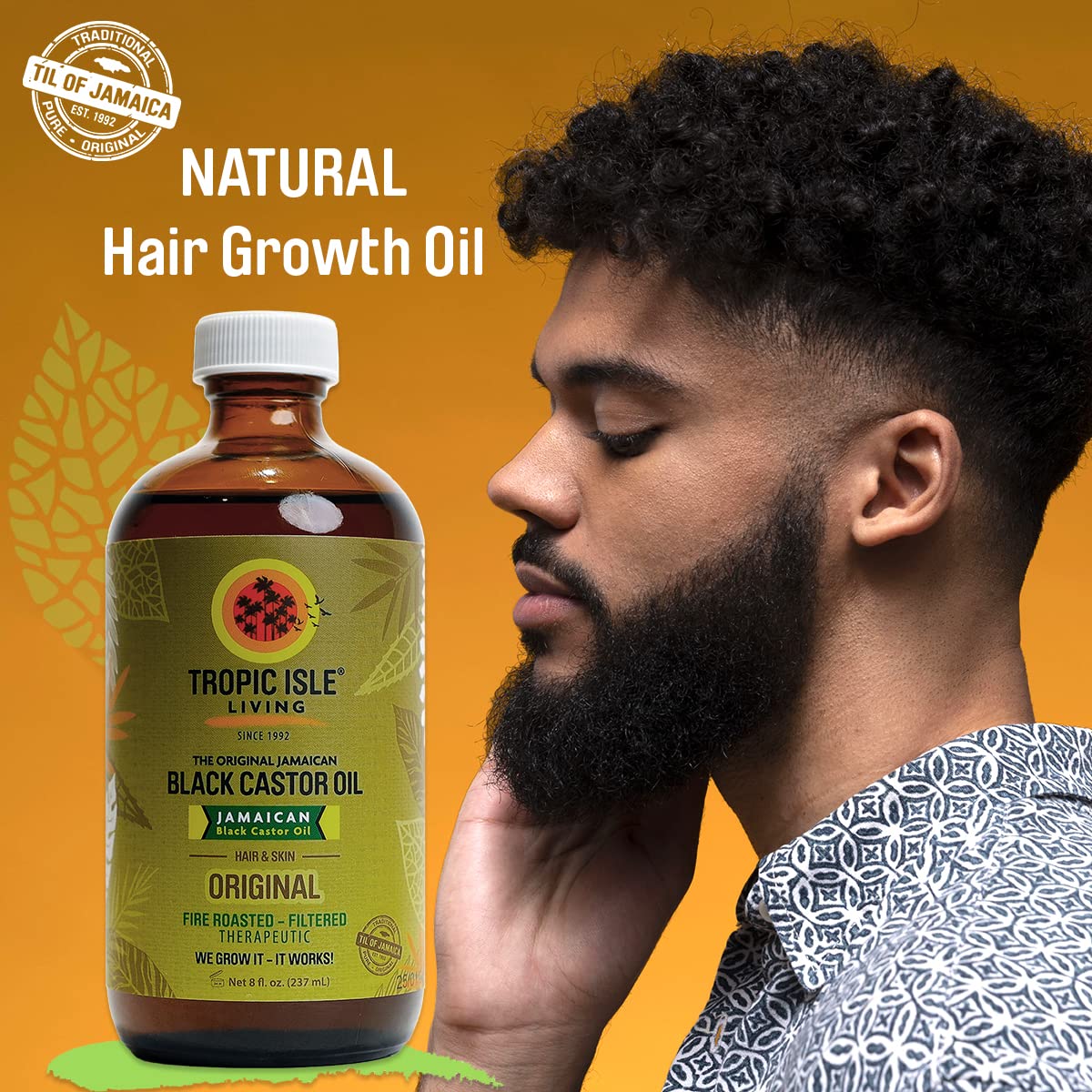 All Natural Jamaican Black Castor Oil | Rich in Vitamin E, Omega Fatty Acids and Minerals | For Hair Growth Oil, Skin Conditioning, Eyebrows & Eyelashes, Scalp and Nail Care | Grow, Strengthen, Moisture & Repair - Glass Bottle 8oz