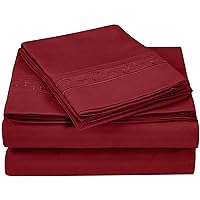 Superior Regal Greek Key Embroidered Sheets, Luxurious Silky Soft, Light Weight, Wrinkle Free Brushed Microfiber, Twin XL Size 3 Piece Sheet Set, Burgundy