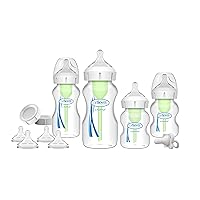 Dr. Brown's Natural Flow® Anti-Colic Options+™ Wide-Neck Bottle Essentials Gift Set with Breast-Like Nipple,100% Silicone HappyPaci™ Pacifier and Baby Bottle Travel Caps