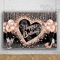 Leowefowa 8x6ft Happy Birthday Photography Backdrop Rose Gold Sweet Love Heart Birthday Background for Girl High Heels Pink Glitter Balloon Champagne Shining Women Birthday Party Shoot Props