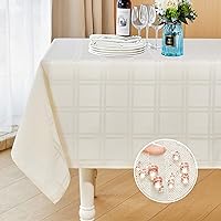 Mebakuk Jacquard Plaid Table Cloth Rectangle Modern Tablecloth Waterproof Anti-Shrink Soft and Wrinkle Resistant Decorative Fabric Table Cover for Kitchen (Ivory, 60