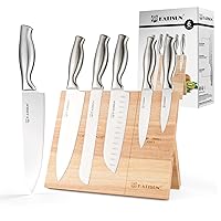 Kitchen Knife Set, 6-Piece German Steel Knife Set with Wood Magnetic Knife Holder Block Professional Chef's Knife with Sharp Blades and Hollow Handle