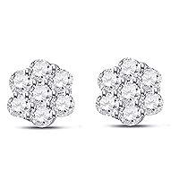 Unisex 14k White Gold Plated Silver 0.75ct.t.w. Round Brilliant Diamond Flower Push Back Stud Earrings Cubic Zirconia