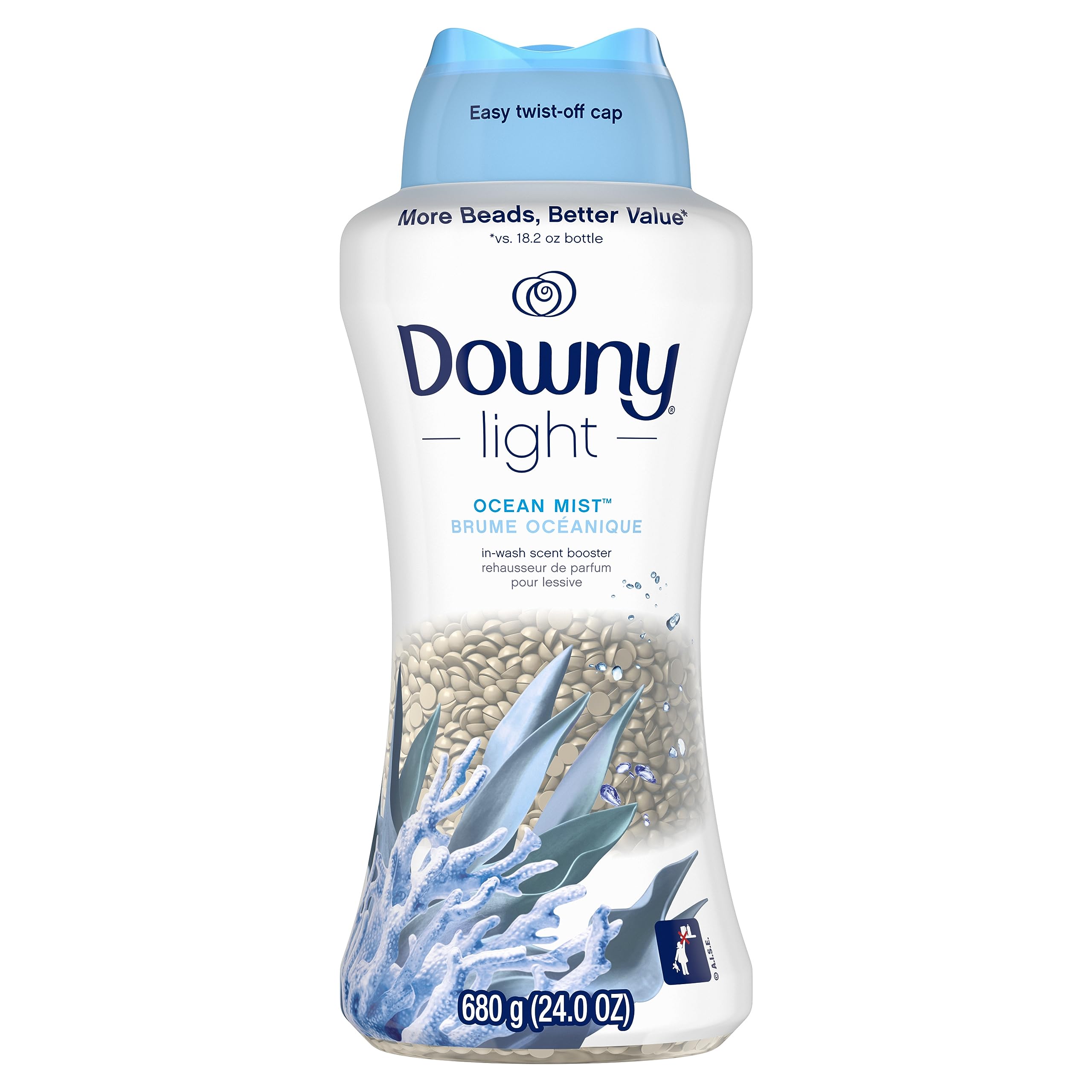 Downy Light Laundry Scent Booster Beads for Washer, Ocean Mist, 24 oz, with No Heavy Perfumes