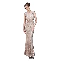 Womens Mermaid Long Formal Evening Prom Gown Sexy V Neck Sequins Homecoming Bridal Party Cocktail Dresses