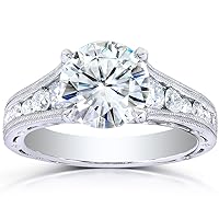 Kobelli Forever One (D-F) Moissanite & Channel Diamond Engagement Ring 2 1/2 CTW 14k White Gold