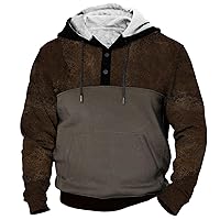Men's Fashion Hoodies & Sweatshirts Half Button Henley Pullover Trendy Color Block Graphic Hoodies Comfy Casual Tops