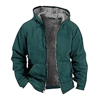 Mens Winter Warm Plush Lined Jacket Fleece Lined Full Zip Hoodie Solid Outdoor Hooded Sweatshirt Athletic Jackets