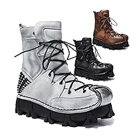 Men's Genuine Leather Motorcycle Boots Plus Size High-Top Military Combat Boots Punk Platform Desert Boots