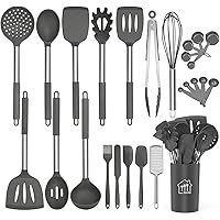 Silicone Cooking Utensils Set,Kitchen Utensils 26 Pcs Set,Non-stick Heat Resistant Silicone,Cookware with Stainless Steel Handle