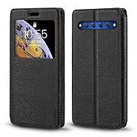 for TCL 10 Plus Case, Wood Grain Leather Case with Card Holder and Window, Magnetic Flip Cover for TCL 10 Plus (6.47”) Black