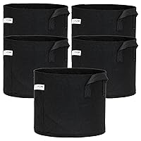 FCMP Outdoor 5 Gallon Modern Lightweight Non-Woven Insulating Fabric Breathable Grow Bags for Indoor or Outdoor Gardening, Black (5 Pack)