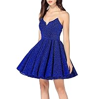 Women's Sexy Sparkly Glittery Short Sweetheart Homecoming Dresses 2019 A Line V-Neck Prom Dress Royal Blue