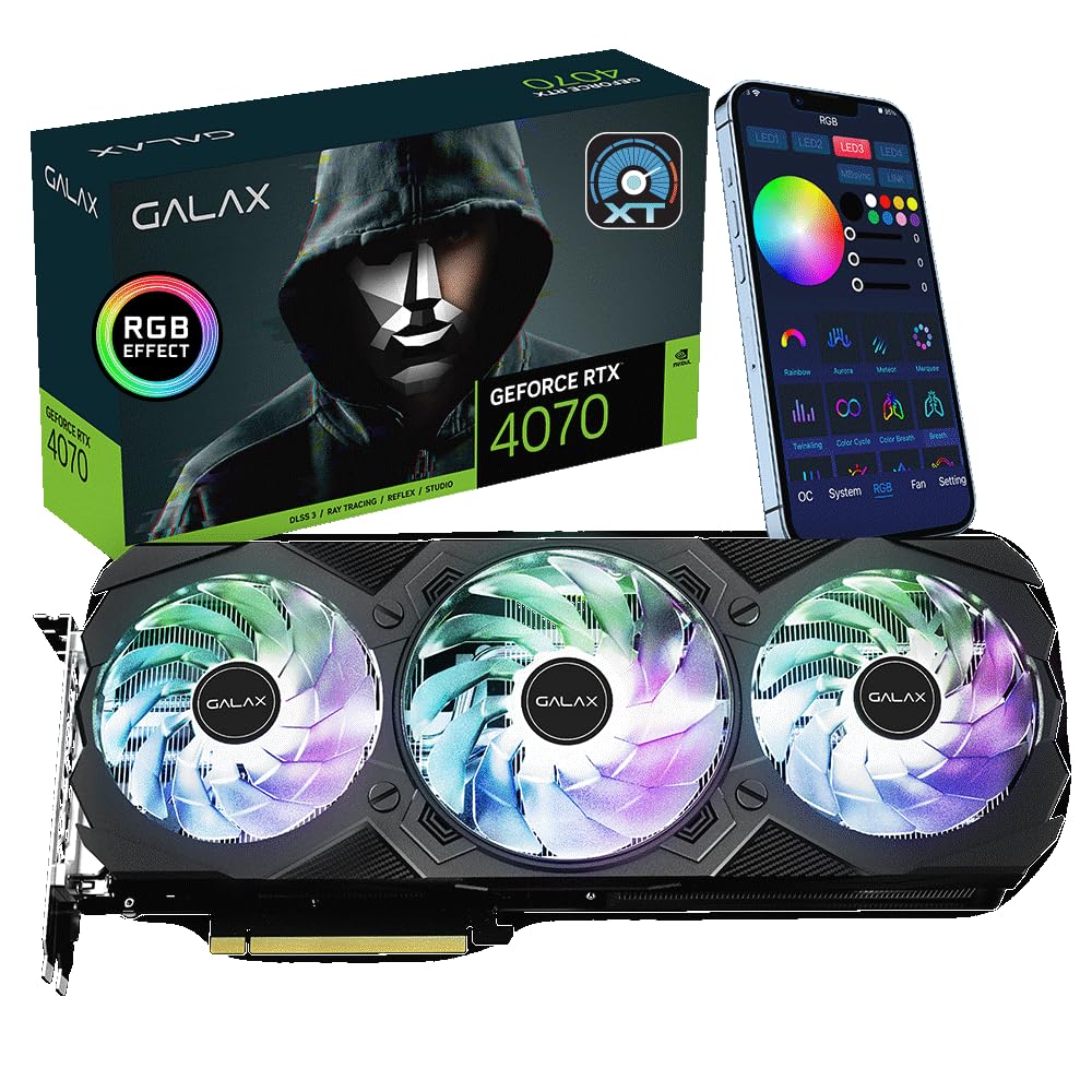 Galax GeForce RTX™ 4070 EX Gamer, ARGB Fan, Xtreme Tuner App Control, 12GB, GDDR6X, 192-bit, DP*3/HDMI 2.1/DLSS 3/Gaming Graphics Card (with ARGB Fans)