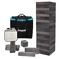 Juegoal 54 Pieces Giant Tumble Tower Blocks Game Giant Wood Stacking Game with 1 Dice Set, Gameboard, Canvas Bag for Adult, Kids, Family, Grey