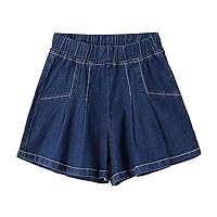Baby Girl Summer Denim Shorts Wide Leg 𝐂ooling Solid Color Short Jeans Beach Sports Casual Pleated Flared Pants