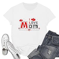 Women's Spring Fashion 2024 Mother's Day Colorful Letter Print Casual Pullover Mom Short Sleeve Shirt Tops, S-3XL
