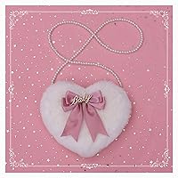 NC Japanese Heart-Shaped Lolita Girl Bow Plush one-Shoulder Crossbody Bag White