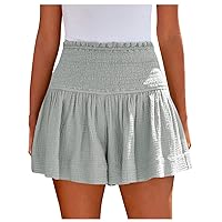 Women's Linen Shorts Summer Casual High Waisted Drawstring Wide Leg Beach Lightweight Short with Pockets