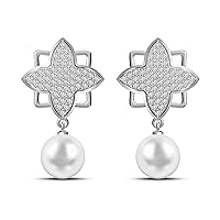 9 mm Akoya Cultured Pearl and 0.56 carat total weight diamond accent Earring in 14KT White Gold