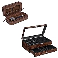 BEWISHOME Watch and Sunglasses Box Organizer for Men & Watch Travel Case 2 Slot Watch Boxes for Men Portable Watch Organizer, Bundle