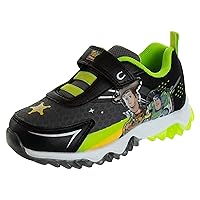Disney Pixar Boys Toy Story Shoes - Kids Buzz Lightyear and Woody Laceless Light-Up Boys Toddler Character Tennis Sport Athletic Sneakers (Toddler/Little Kid) (Black/Yellow/Green/Blue)