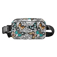 Butterfly Belt Bag for Women Men Water Proof Sling Bags with Adjustable Shoulder Tear Resistant Fashion Waist Packs for Hiking