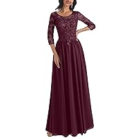 Women's 3/4 Sleeves Mother of The Bride Dresses for Wedding Long Chiffon Lace Formal Evening Gown