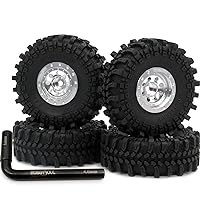 HOBBYSOUL RC 1.0 Mud Terrain Tires Tyres 61mm Tall & 1.0 beadlock Wheels Deep Dish Rims Silver for RC Crawler 1/18 TRX4M 1/24 SCX24 FMS24 FCX24 Upgrades