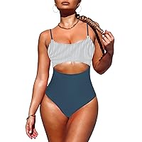 Pink Queen Women's One Piece Swimsuit Spaghetti Strap Scoop Neck Cutout High Waisted Bathing Suit Monokini
