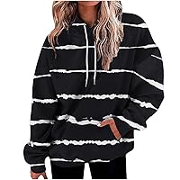 Women Oversized Striped Hoodies Lightweight Sweatshirt with Pocket, Casual Drawstring Pullover Sweater Fall Tops