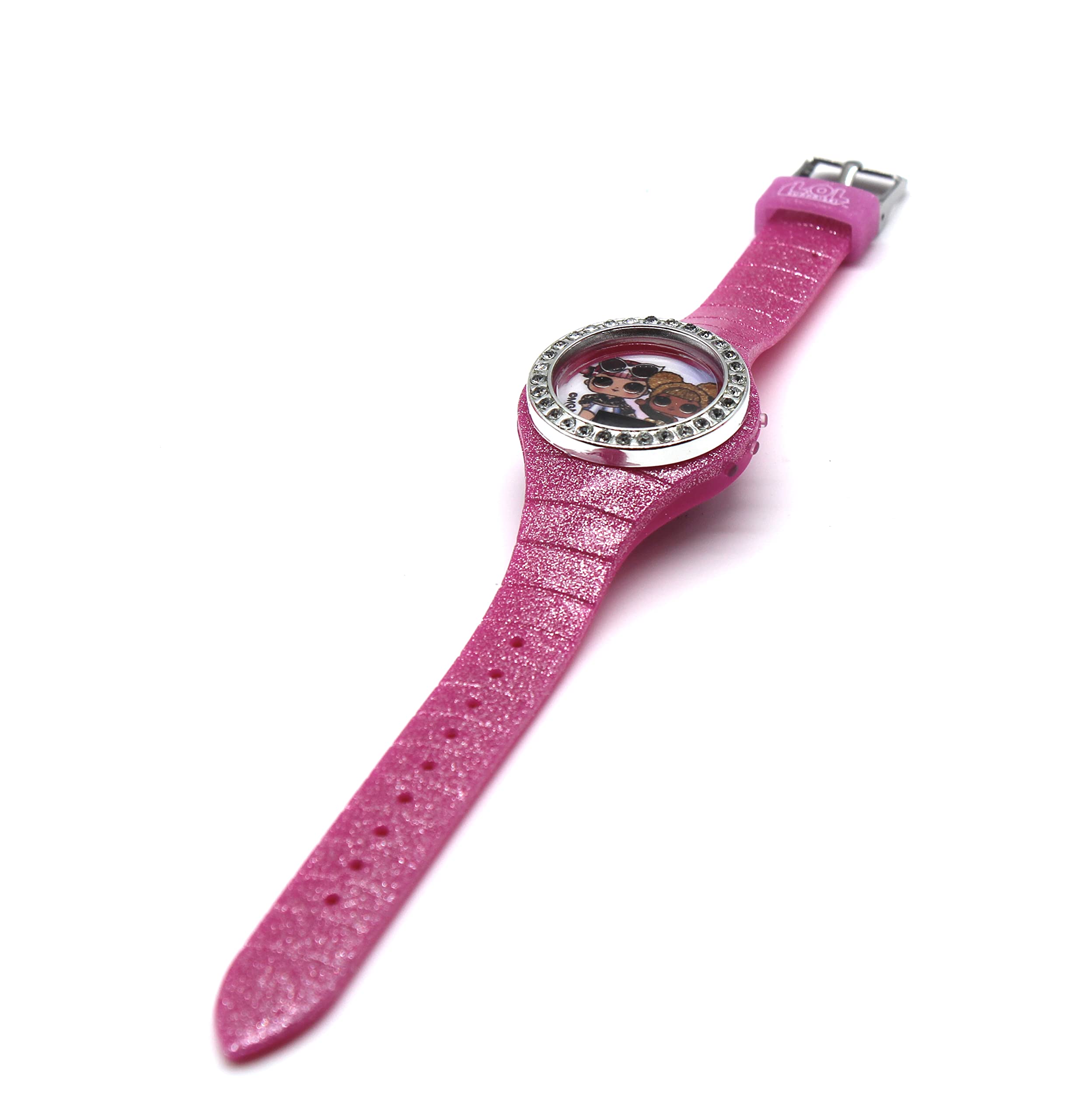 Accutime Kids LOL Surprise Pink Digital LCD Quartz Wrist-Watch with Multicolor Flashing Popper Strap for Girls, Boys and Toddlers (Model: LOL40098AZ)