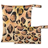 visesunny Vintage Leopard Grain 2Pcs Wet Bag with Zippered Pockets Washable Reusable Roomy Diaper Bag for Travel,Beach,Daycare,Stroller,Diapers,Dirty Gym Clothes,Wet Swimsuits,Toiletries