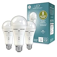 GE LED+ Backup Battery LED Light Bulbs, 8W, Rechargeable Emergency Light for Power Outages + Flashlight, Soft White, A21 (3 Pack)