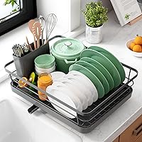 Dish Drying Rack- Space-Saving Dish Rack, Dish Racks for Kitchen Counter, Stainless Steel Kitchen Drying Rack with a Cutlery Holder,12''W x 15''L, Grey