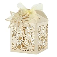 LEMESO 50 PCS Baptism Favor Box Party Favor Boxes Favor Boxes Small Candy Boxes Gift Box with 50 Ribbons to Make Bows and 50 Flowers Tags Great for Wedding and Baby Showering Parties