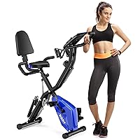 Folding Exercise Bike，5 IN 1 Stationary Bike for Home with LCD Monitor / 16-Level Adjustable Resistance Full Body Workout Indoor Foldable Cycling Bike